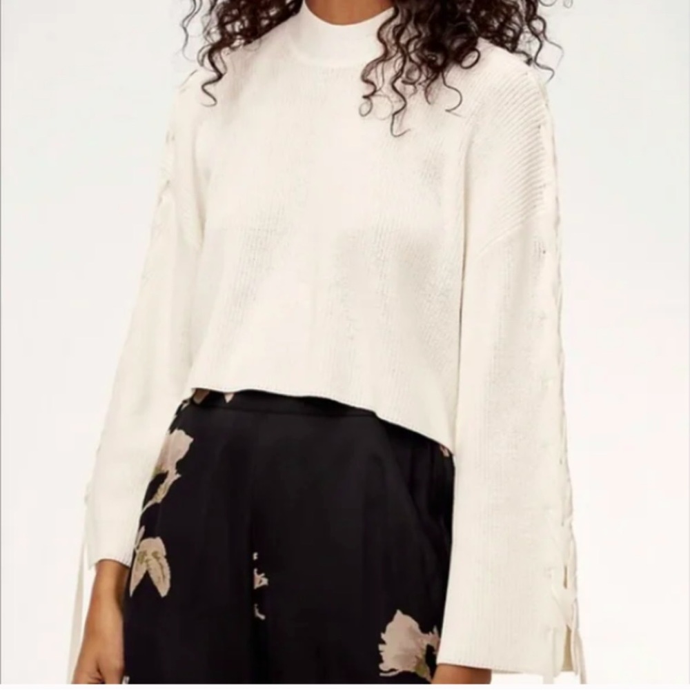 WILFRED, Aritzia White Knit Over-size Sweater w/ Lacing Detail - size 3, Large